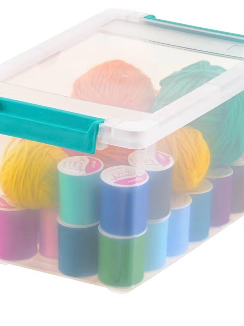 4 Qt  6 Clear Stackable Storage Bins with Teal Latches - 6 Pack - Picture 4 of 6